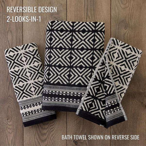 Skl Home Diamond Grid Jacquard Bath Towel Black