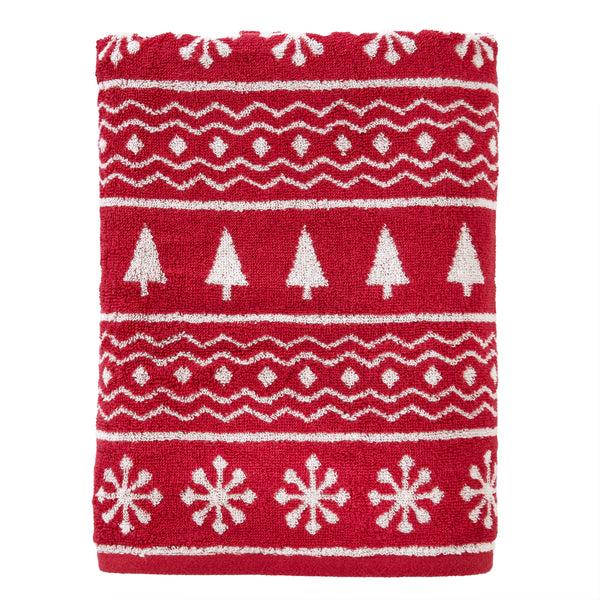 skl home Fair Isle Jacquard Bath Towel Red/White
