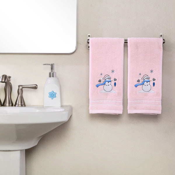 Skl Home Glam Snowman 2-Piece Hand Towel Set Pink