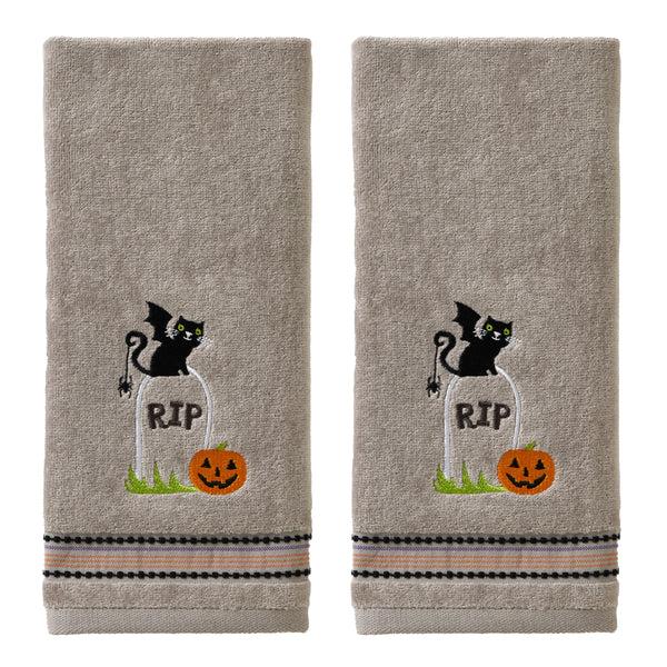 skl home Graveyard Cat 2-Piece Hand Towel Set Gray
