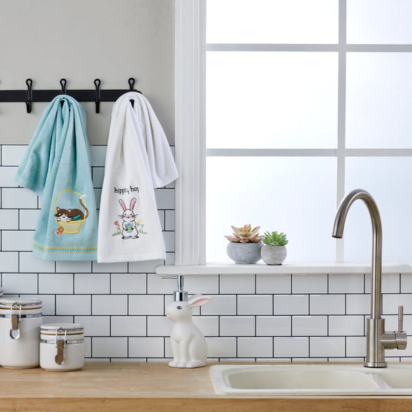 Skl Home Hippity Hop 2-Piece Hand Towel Set White