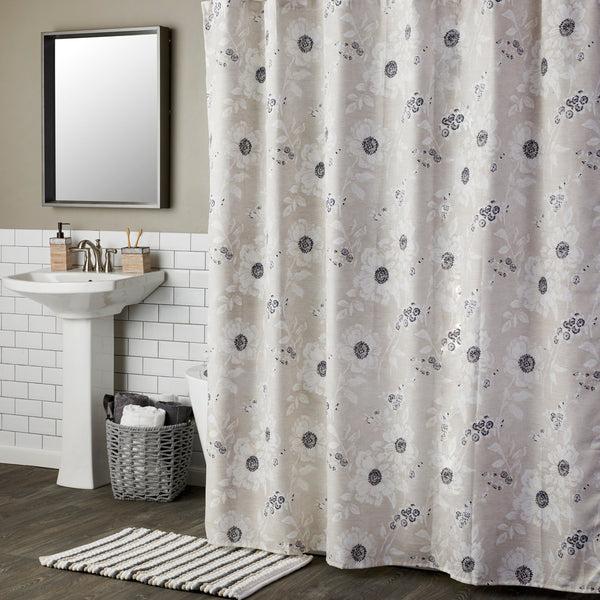 skl home Linen Flowers Fabric Shower Curtain Linen