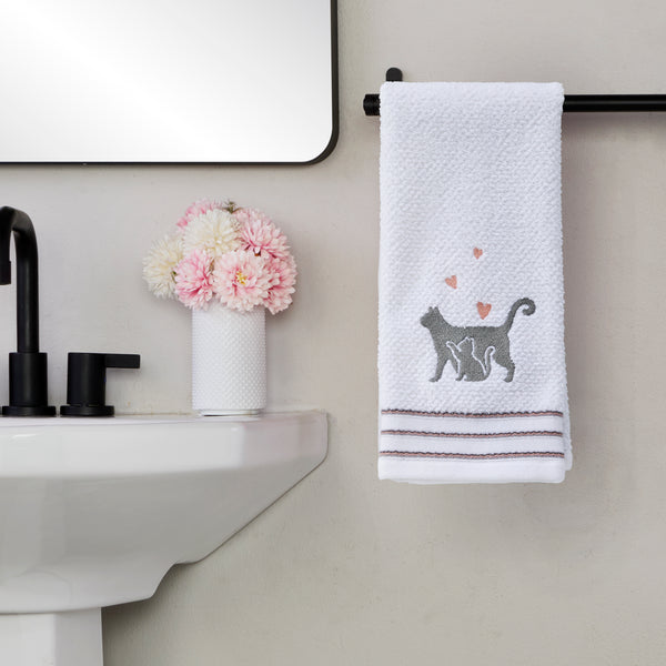 Skl Home Mama Cat 2-Piece Hand Towel Set White