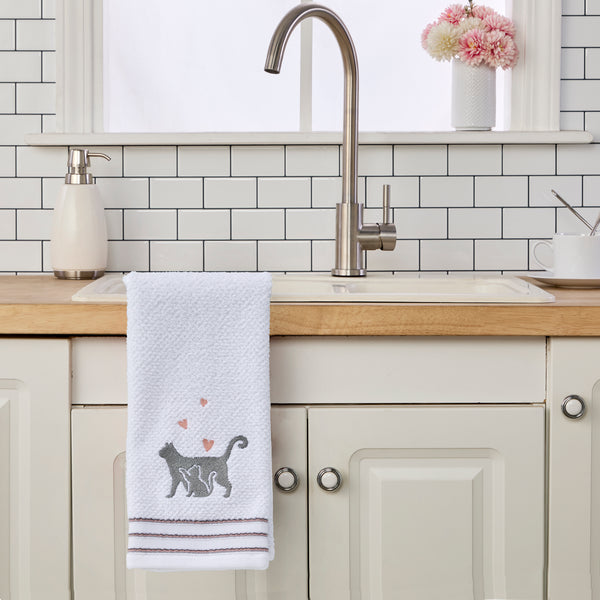 Skl Home Mama Cat 2-Piece Hand Towel Set White