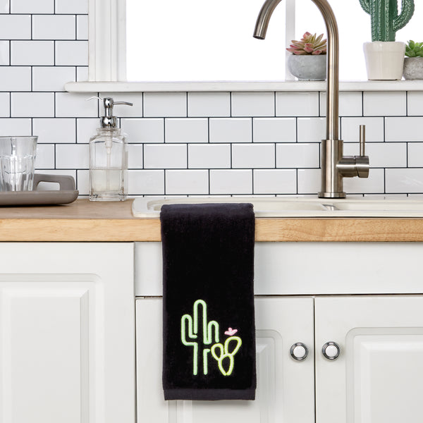 Skl Home Neon Cactus 2-Piece Hand Towel Set Black