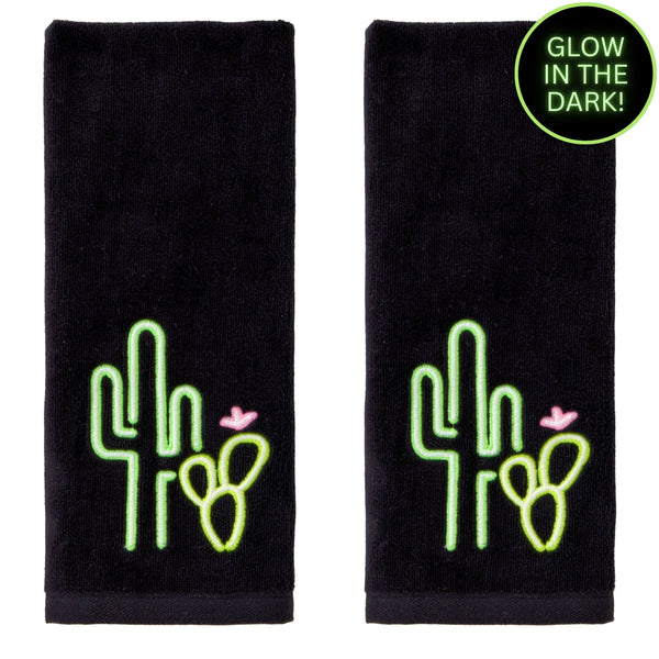 skl home Neon Cactus 2-Piece Hand Towel Set Black