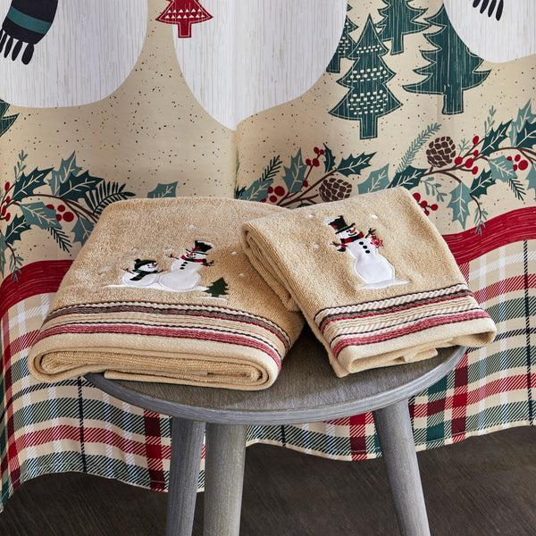 Skl Home Rustic Plaid Snowman Bath Towel Wheat