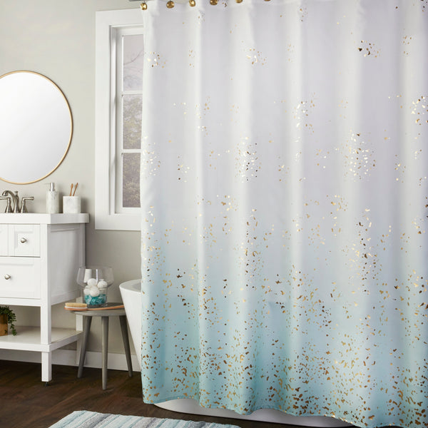 skl home Splatter Fabric Shower Curtain Aqua