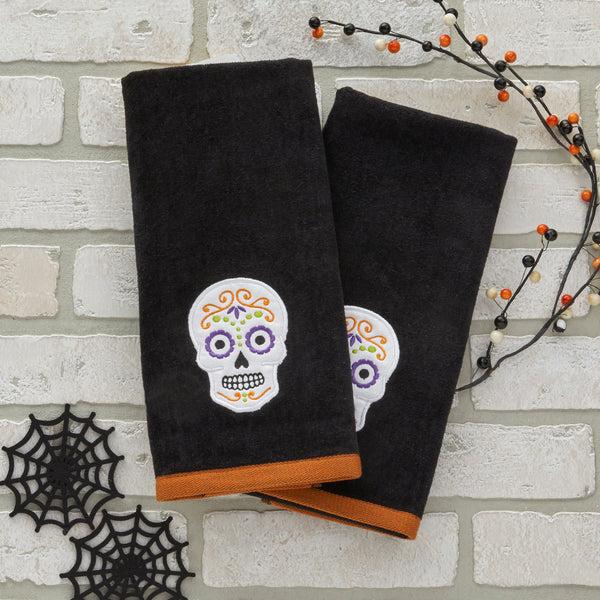 Skl Home Sugar Skull 2-Piece Hand Towel Set Black