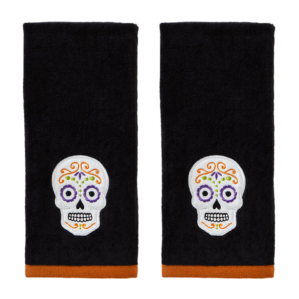 skl home Sugar Skull 2-Piece Hand Towel Set Black