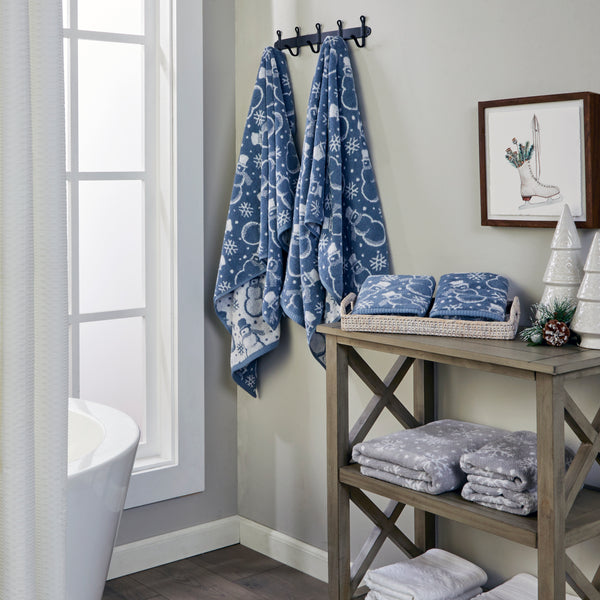 Skl Home Top Hat Snowman Jacquard Bath Towel Blue