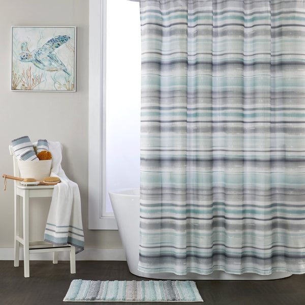 skl home Water Stripe Fabric Shower Curtain Aqua