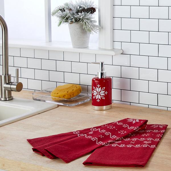 Skl Home Snowflake Winter 2-Piece Kitchen Dish Towel Set Red/Multi