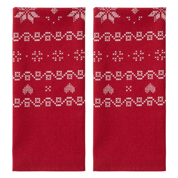 skl home Snowflake Winter 2-Piece Kitchen Dish Towel Set Red/Multi
