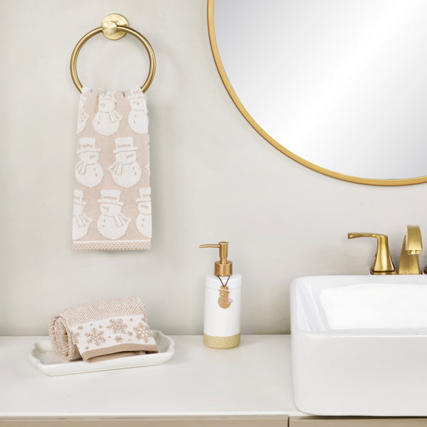 Skl Home Snowman Jacquard 2-Piece Hand Towel Set Tan