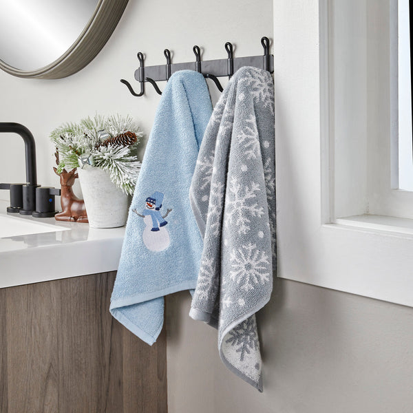 Skl Home Snowman Sled 2-Piece Hand Towel Set Light Blue