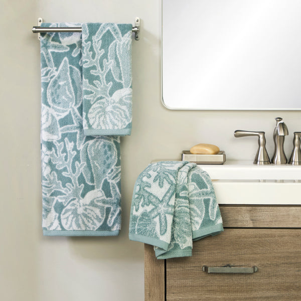 Skl Home South Seas Shell Jacquard 2-Piece Hand Towel Set Teal