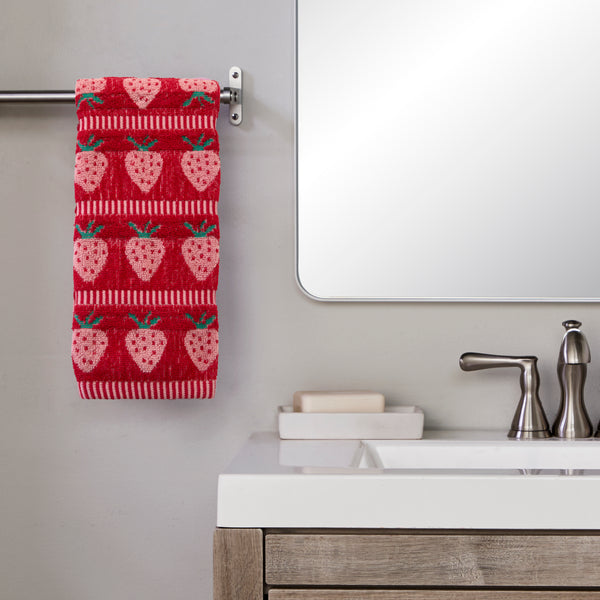 Skl Home Strawberry Jacquard 2-Piece Hand Towel Set Red/Pink