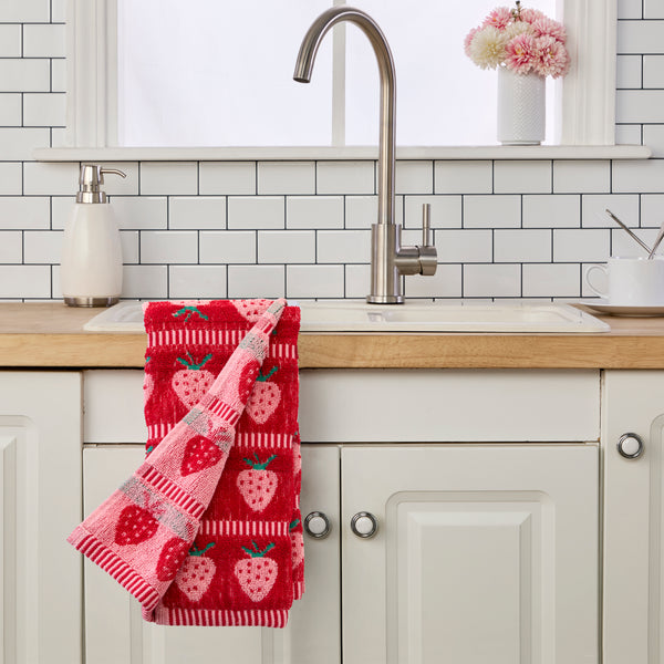 Skl Home Strawberry Jacquard 2-Piece Hand Towel Set Red/Pink