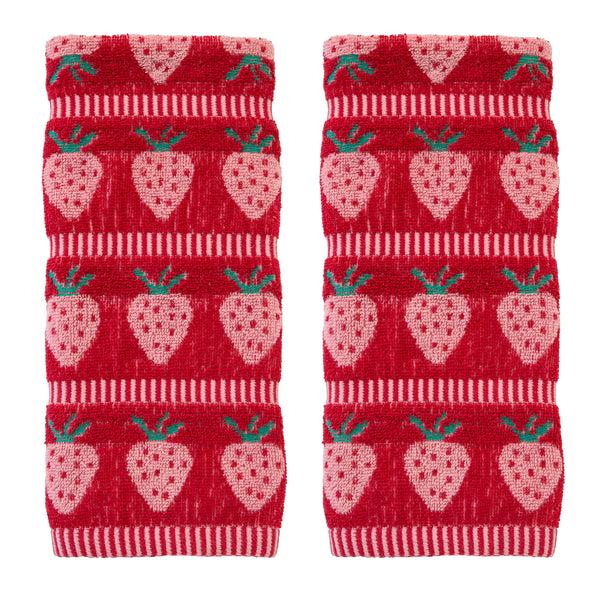 skl home Strawberry Jacquard 2-Piece Hand Towel Set Red/Pink