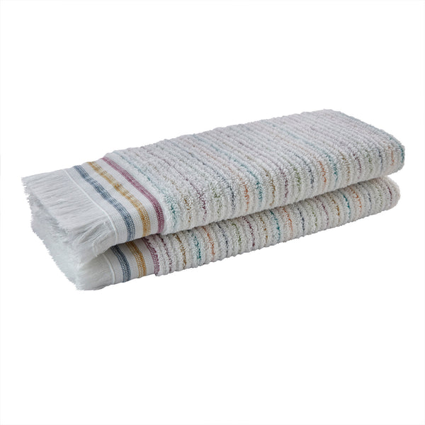 Skl Home Subtle Stripe 2-Piece Turkish Cotton Hand Towel Set White Multi
