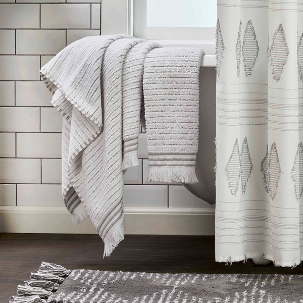 Skl Home Subtle Stripe 2-Piece Turkish Cotton Hand Towel Set White/Gray