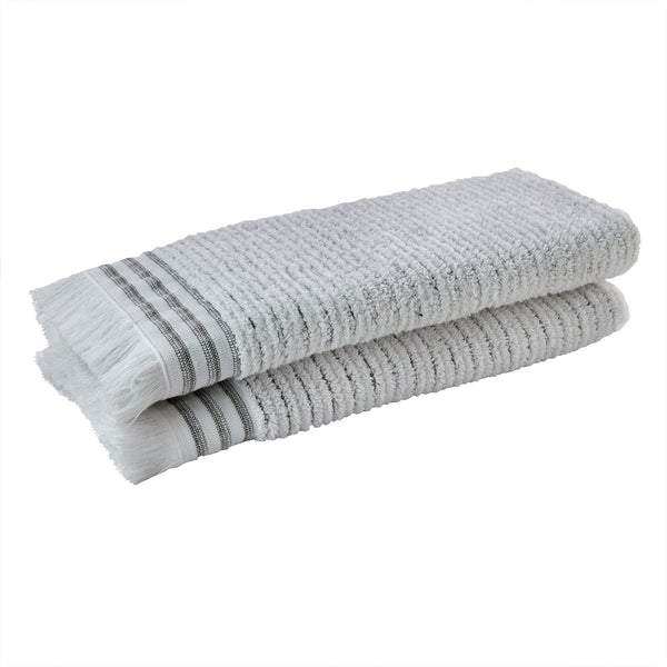 Skl Home Subtle Stripe 2-Piece Turkish Cotton Hand Towel Set White/Gray
