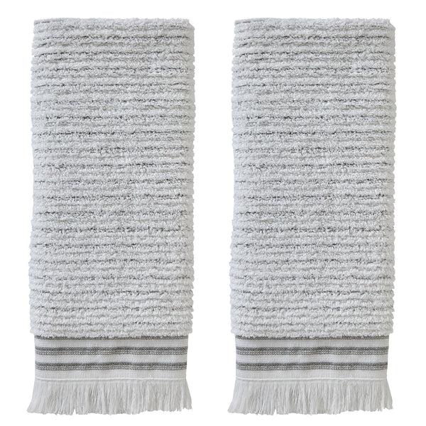 skl home Subtle Stripe 2-Piece Turkish Cotton Hand Towel Set White/Gray