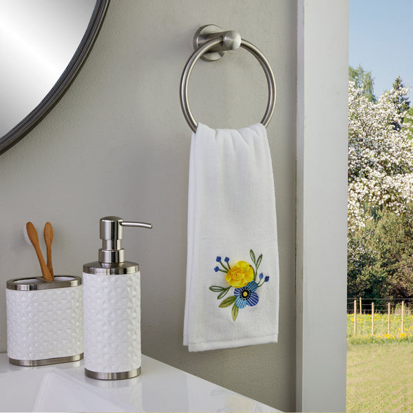 Skl Home Summer Floral 3D Appliqué 2-Piece Hand Towel Set White