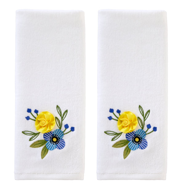skl home Summer Floral 3D Appliqué 2-Piece Hand Towel Set White