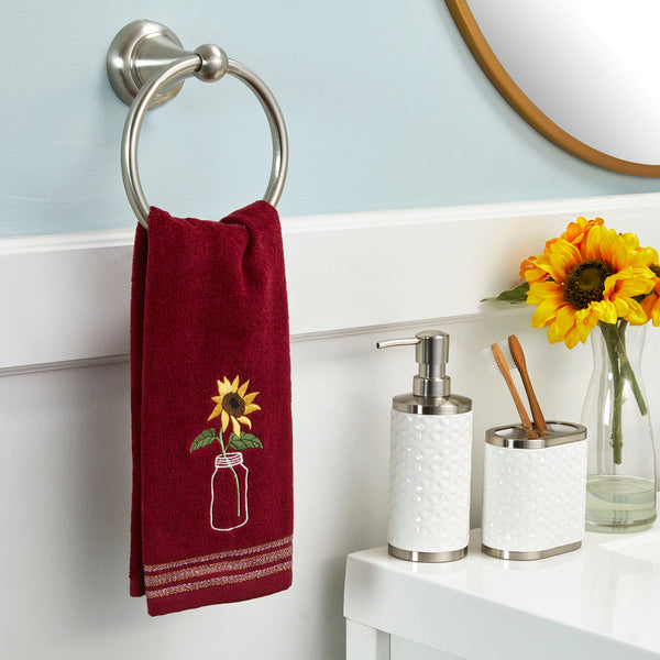 Skl Home Sunflower In Jar 2-Piece Hand Towel Set Wine