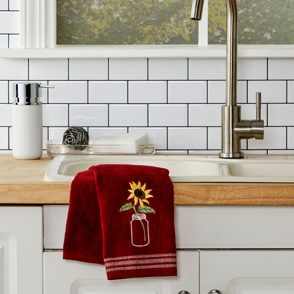 Skl Home Sunflower In Jar 2-Piece Hand Towel Set Wine
