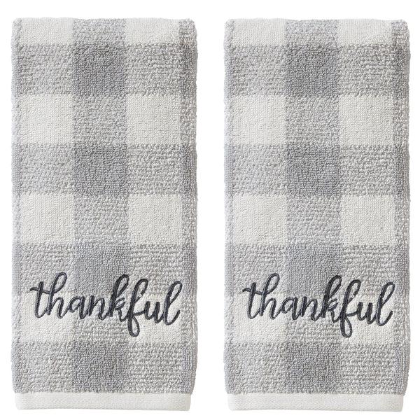 skl home Thankful Plaid 2-Piece Hand Towel Set Gray