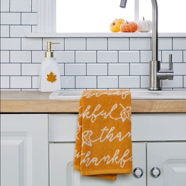 Skl Home Thankful Script Jacquard 2-Piece Hand Towel Set Curry