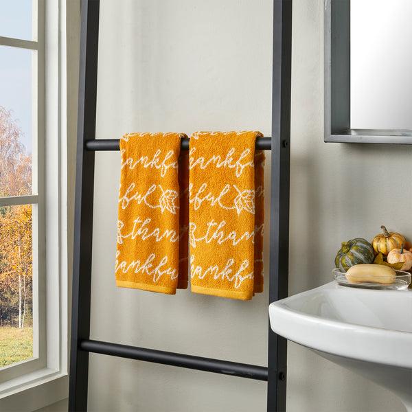 Skl Home Thankful Script Jacquard 2-Piece Hand Towel Set Curry