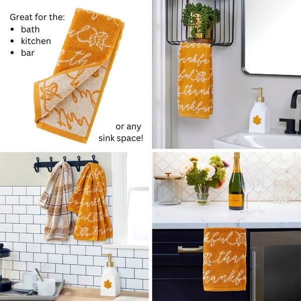 Skl Home Thankful Script Jacquard 2-Piece Hand Towel Set Curry