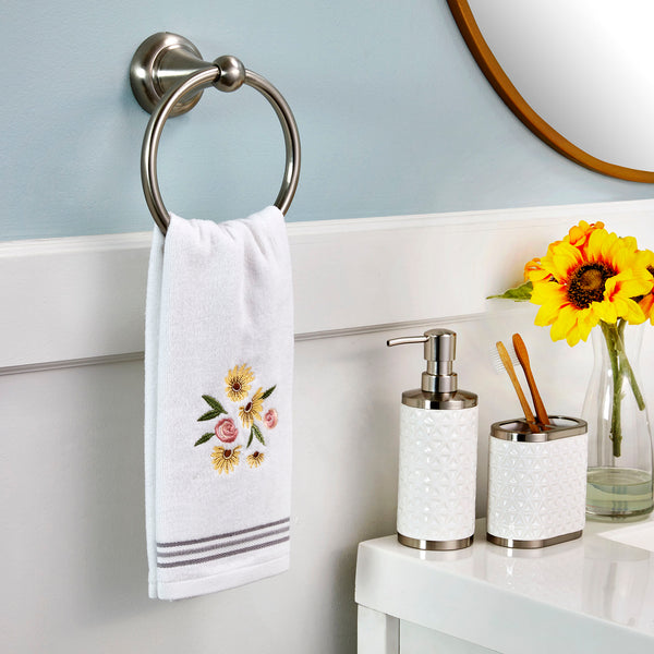 Skl Home Tossed Flowers 2-Piece Hand Towel Set White