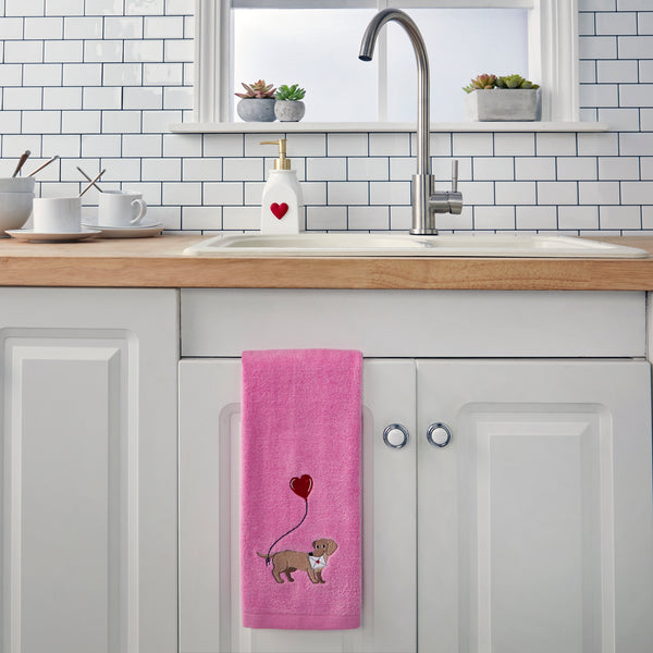 Skl Home Valentine Dachshund 2-Piece Hand Towel Set Pink
