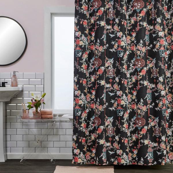 Skl Home Vern Yip By SKL Home Floral Lanterns Fabric Shower Curtain Black