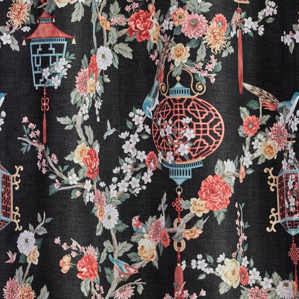 Skl Home Vern Yip By SKL Home Floral Lanterns Fabric Shower Curtain Black