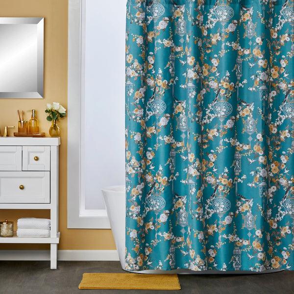 Skl Home Vern Yip By SKL Home Floral Lanterns Fabric Shower Curtain Teal