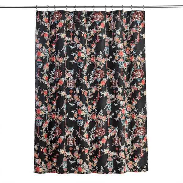 skl home Vern Yip by SKL Home Floral Lanterns Fabric Shower Curtain Black
