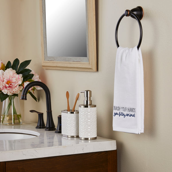 Skl Home Wash Your Hands 2-Piece Hand Towel Set White