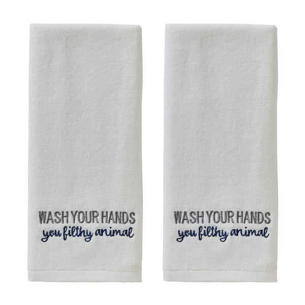 skl home Wash Your Hands 2-Piece Hand Towel Set White