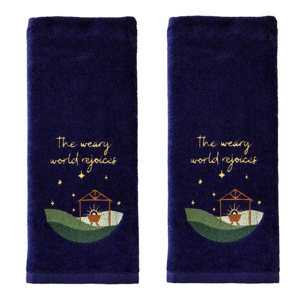 skl home Weary World Rejoices 2-Piece Hand Towel Set Navy
