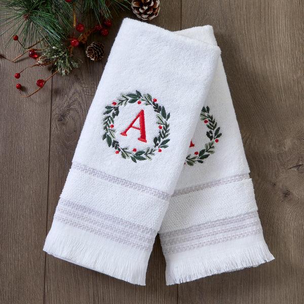 Skl Home Wreath Monogram “A” 2-Piece Hand Towel Set White