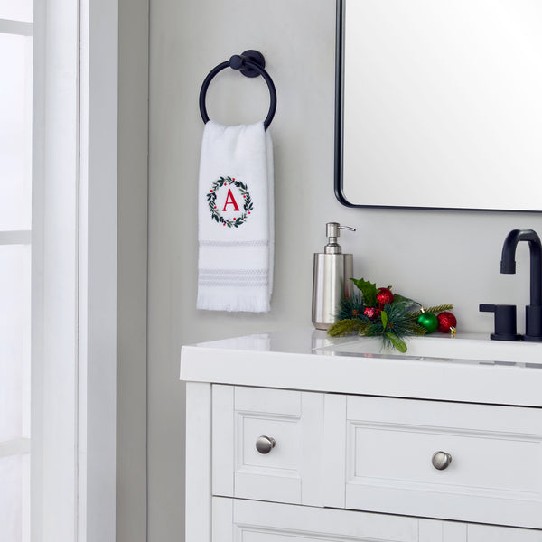 Skl Home Wreath Monogram “A” 2-Piece Hand Towel Set White