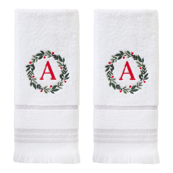 skl home Wreath Monogram “A” 2-Piece Hand Towel Set White
