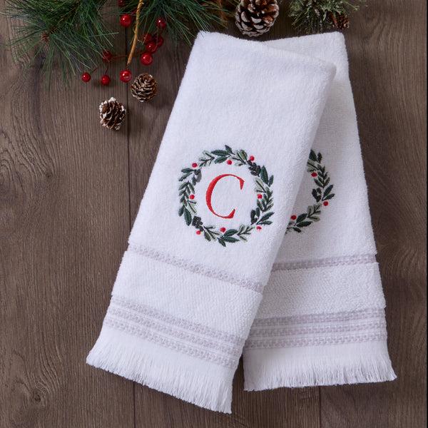 Skl Home Wreath Monogram “C” 2-Piece Hand Towel Set White