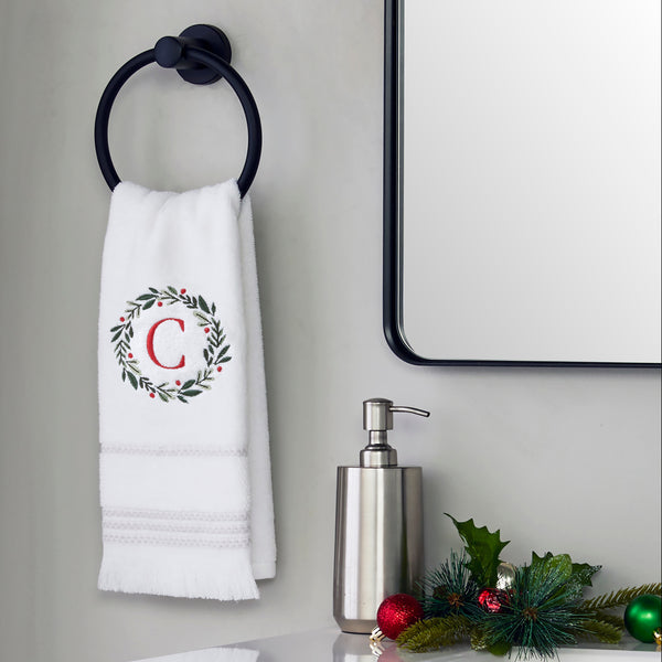 Skl Home Wreath Monogram “C” 2-Piece Hand Towel Set White